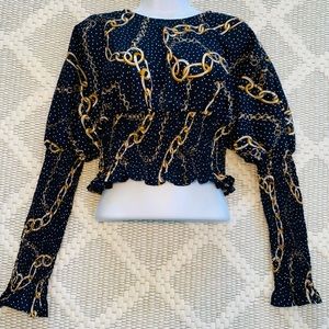 Long Sleeve Puff Shoulder Crop Top